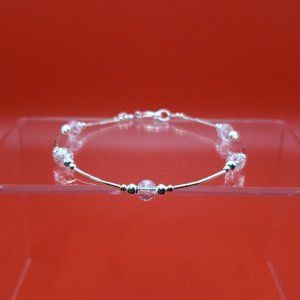 9 Inch 925 Sterling Silver Two Tone Clear Glass Cross Charm Ankle Bracelet